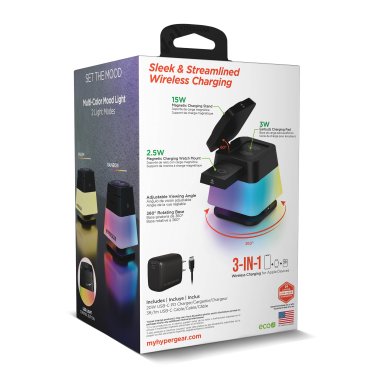 HyperGear | 15W PowerFold Cube 3-in-1 Wireless Charging Stand Compatible w/ Magsafe + Watch | 16356