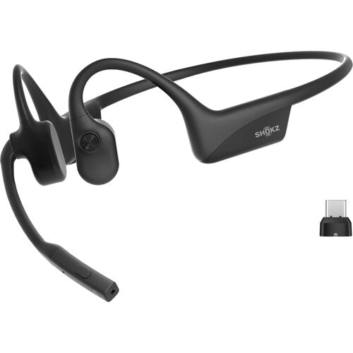 Shokz | OpenComm2 2025 UC with USB-C Dongle Bluetooth Stereo Headset Noise Cancelling Boom Mic with Mute Button Bone Conduction - Cosmic Black | C120-AC-BK-CA-326