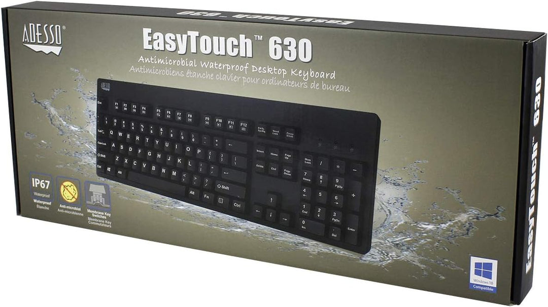 Adesso | Waterproof Anti Microbial Wired USB Keyboard - Black | AKB-630UB