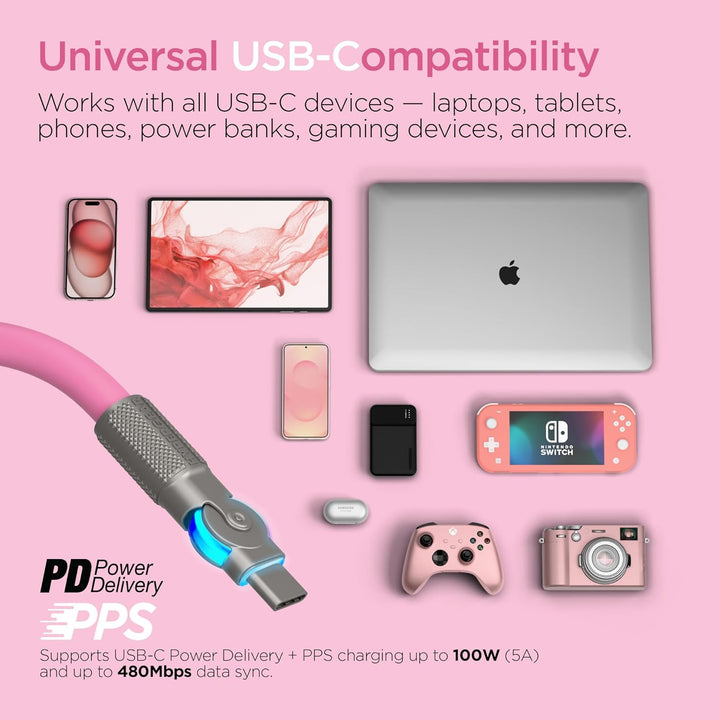 HyperGear | Rugged Cable w/Rotating Connectors USB-C to USB-C Chunky 180 6FT 180cm 100W - Pink | 16342
