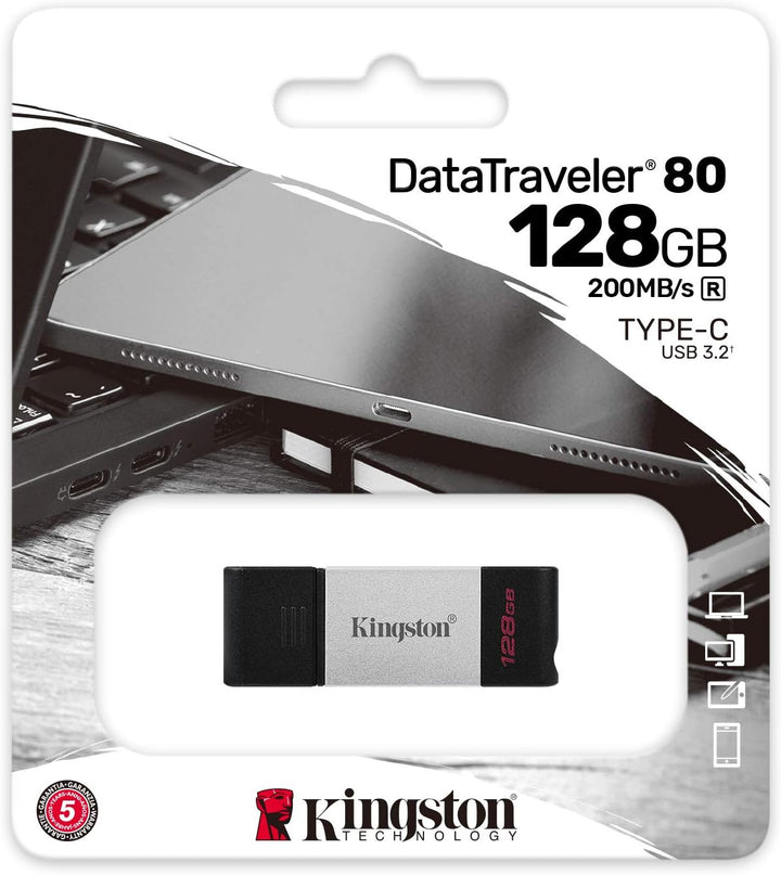 Kingston | DataTraveler 80 128GB USB Type-C Flash Drive (DT80/128GB), Metal | DT80/128GBCR