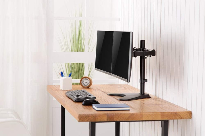 Amer | Dual Monitor Free Standing Desk Mount for 2 Screens up to 32 Heavy Duty fully Adjustable - Black | 2EZSTAND