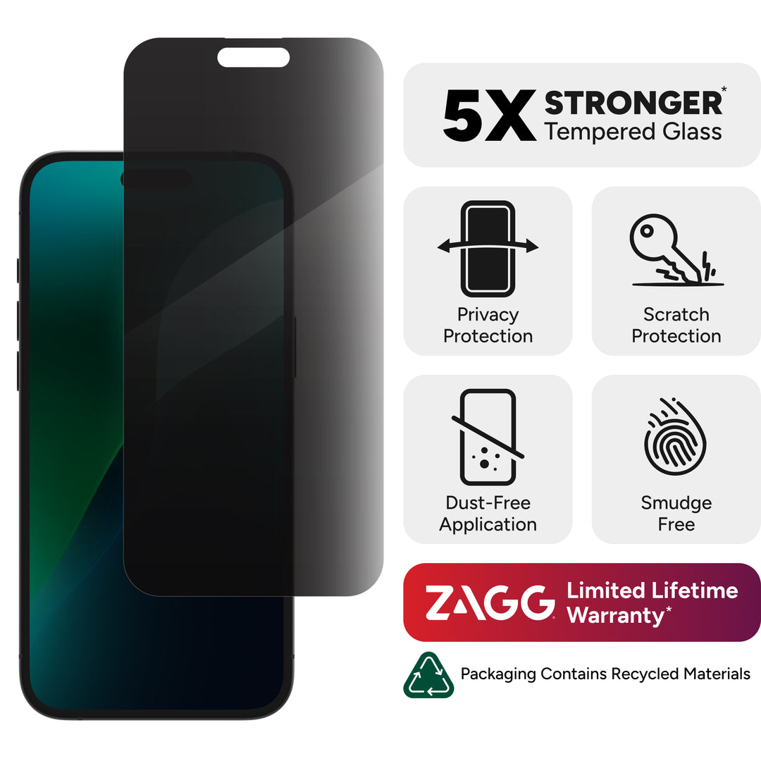 ZAGG | InvisibleShield Glass Elite Privacy for iPhone 16 Plus /15 Plus - Black | IS-200114867
