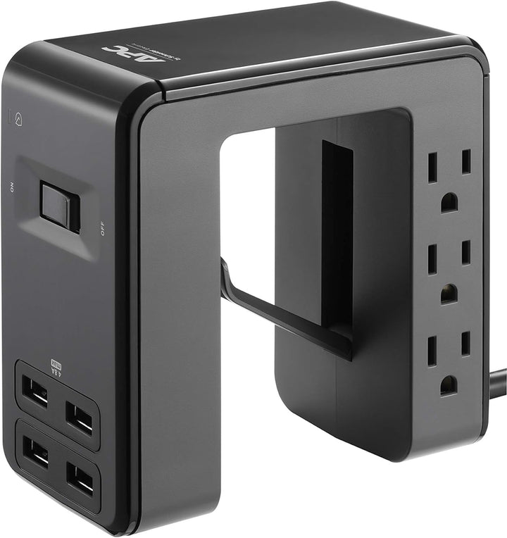 APC | SurgeArrest Essential Multi-Use 6 Outlet With 4 Port 4.8A USB Charger 120V - Black | PE6U4