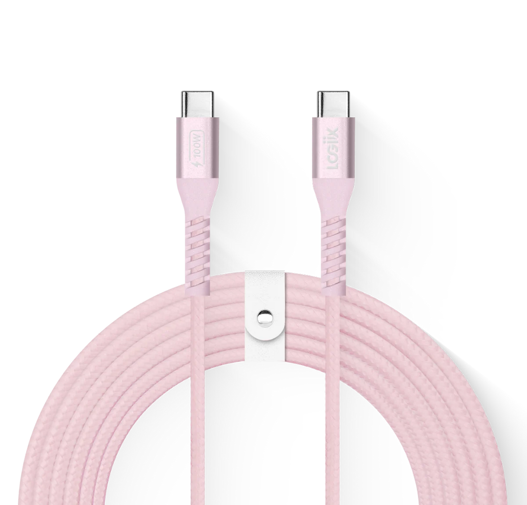LOGiiX | Vibrance Braid XL 3M USB-C to USB-C 100W - Blush | LGX-13946