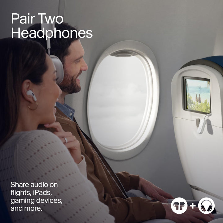 Twelve South | AirFly Pro 2 Bluetooth Adapter for Airplane Pair 2 AirPods or Wireless Headphones - White | TS-12-2411