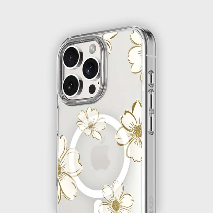 Caseco | Gold Floral Clear Design Case with MagSafe iPhone 16 Pro - Clear | ED24D1-GFL