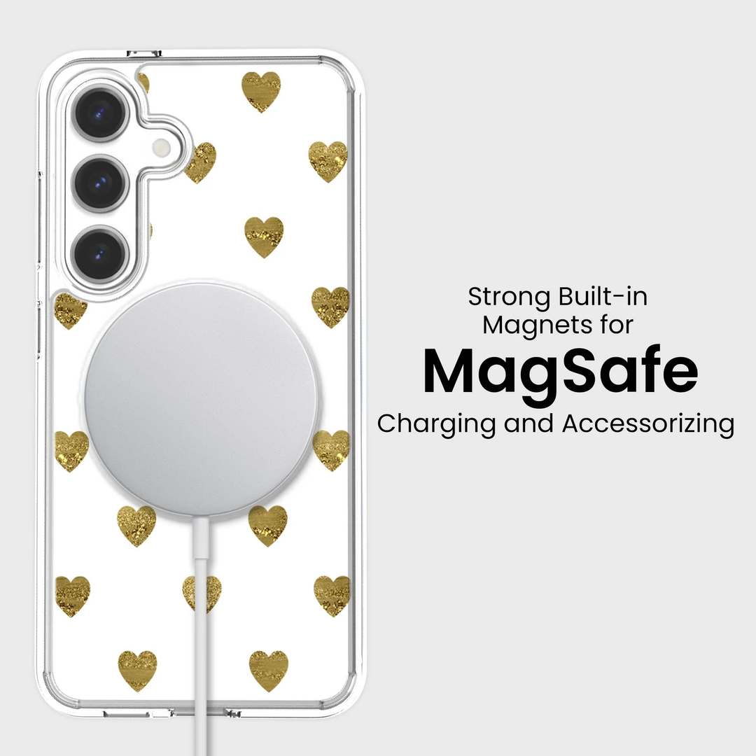 Caseco | Gold Plum Hearts Samsung S25 - Clear / Gold | ED24D6-GPH