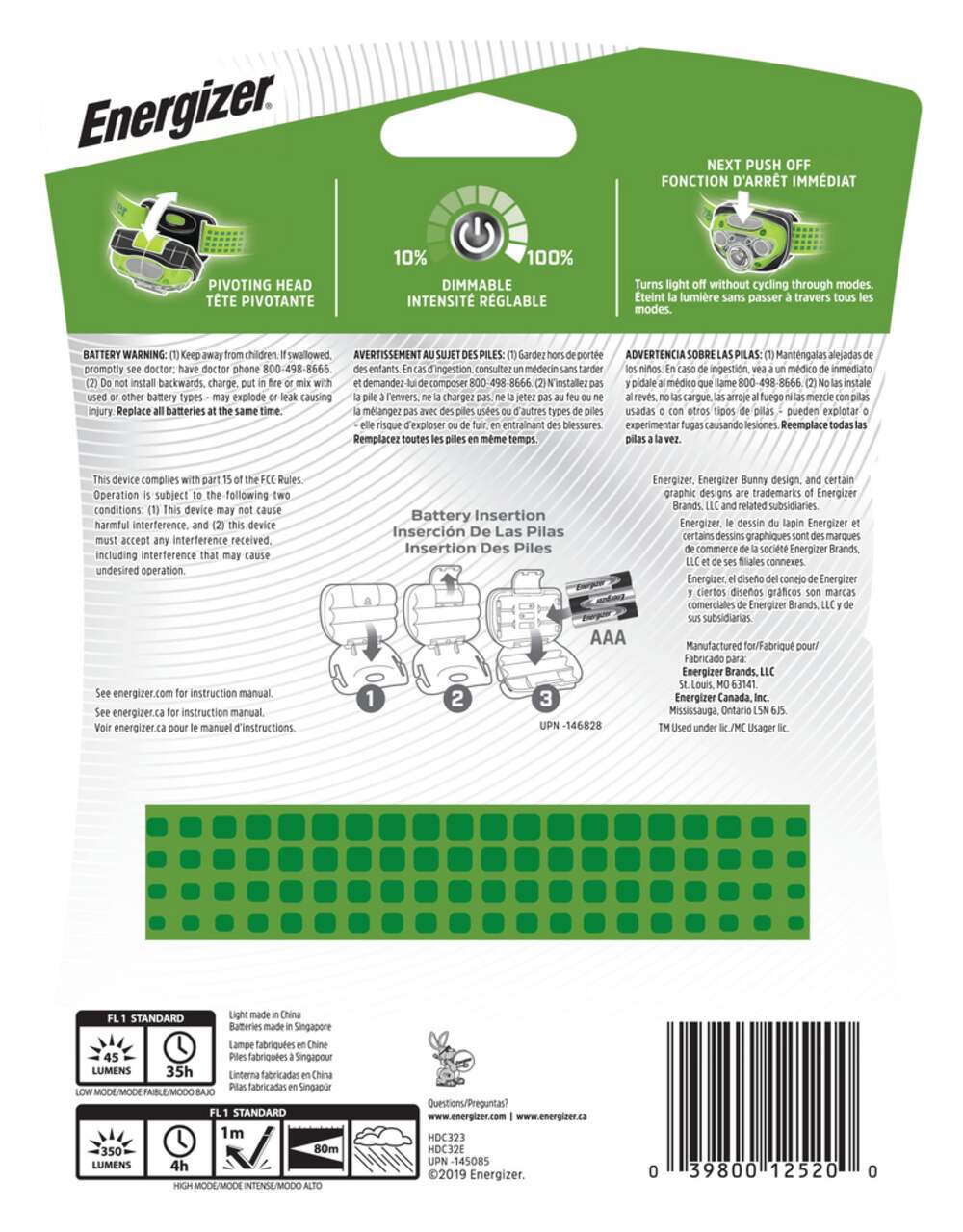 Energizer | Vision HD+ Headlamp 7 LED Headlights 350 Lumens - Green | HDC32E