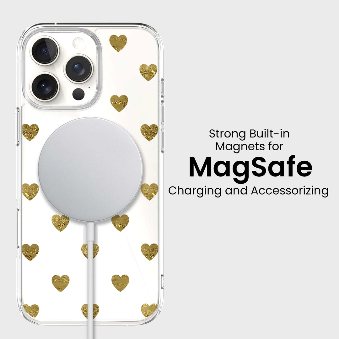 Caseco | Gold Plum Hearts  iPhone 16 Pro - Clear / Gold | ED24D1-GPH