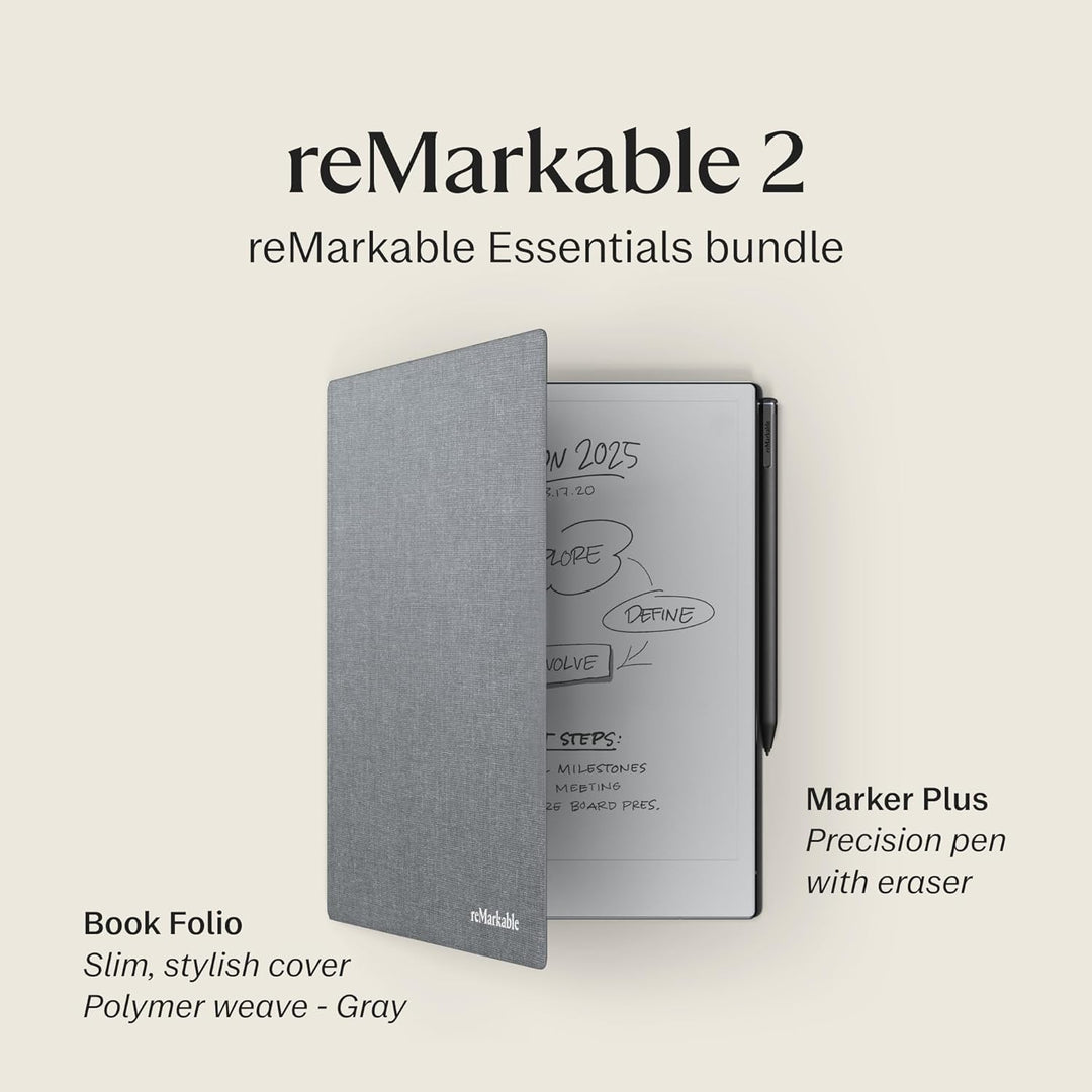 reMarkable | Paper Tablet with Marker Plus Pen 2 10.3" 8GB & Poly Folio Case - Black | RM114