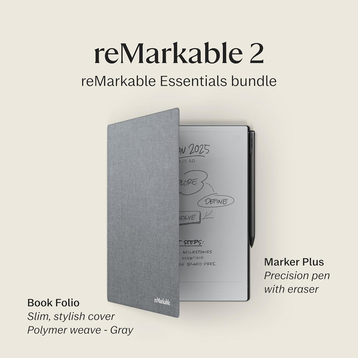 reMarkable | Paper Tablet with Marker Plus Pen 2 10.3" 8GB & Poly Folio Case - Black | RM114
