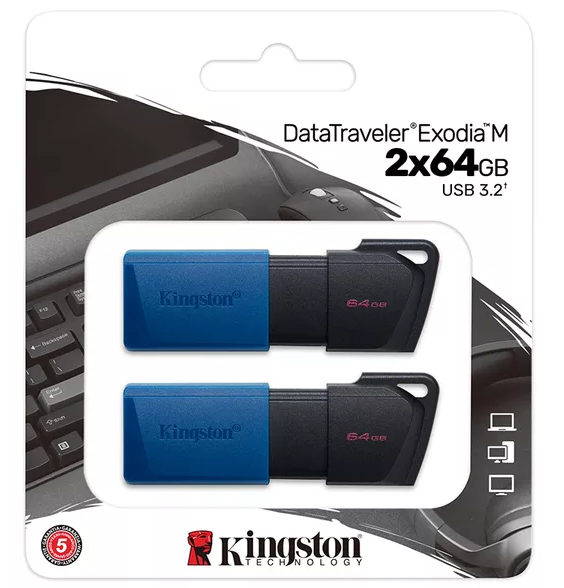 Kingston | Exodia M 64B USB Flash Drive USB 3.2 Gen 1 - Blue 2 Pack | DTMX/64GB-2P