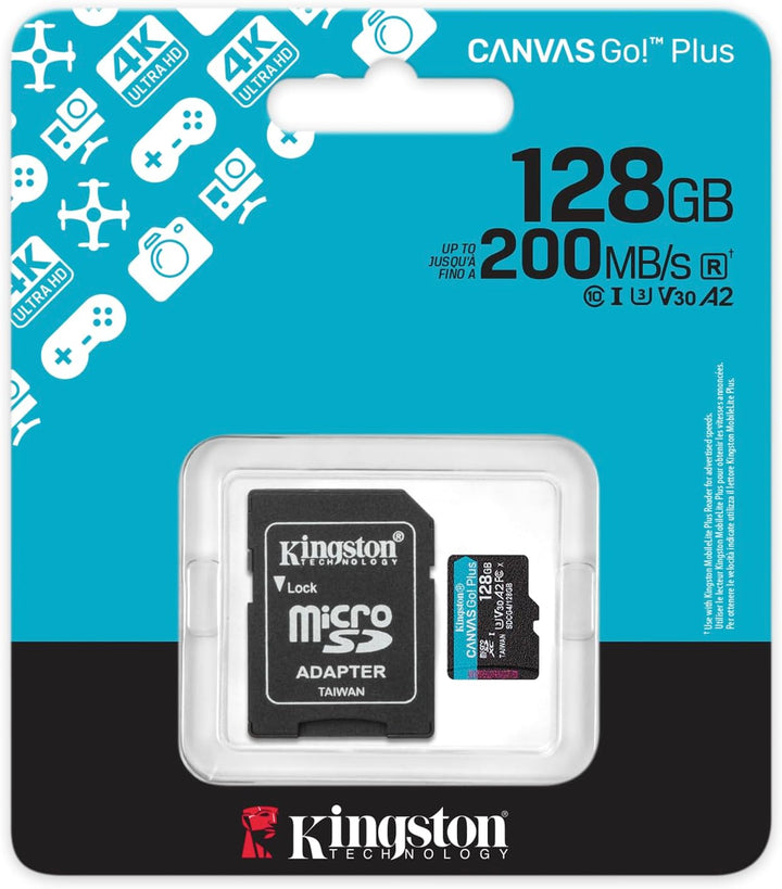 Kingston | Canvas Go Plus 128GB microSDXC Gen4 200MB/s A2 U3 V30 Card + Adapter SDCG4/128GB