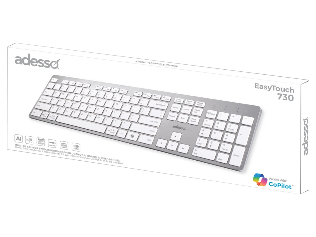 Adesso | Multi OS Scissor Switch Desktop Keyboard - White | AKB-730UW