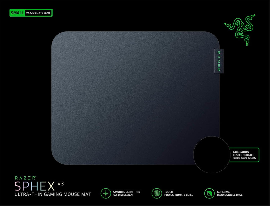 Razer | Sphex V3 Hard Gaming Mouse Mat: Ultra-Thin Form Factor Tough Polycarbonate Build Adhesive Base - Small RZ02-03820100-R3U1