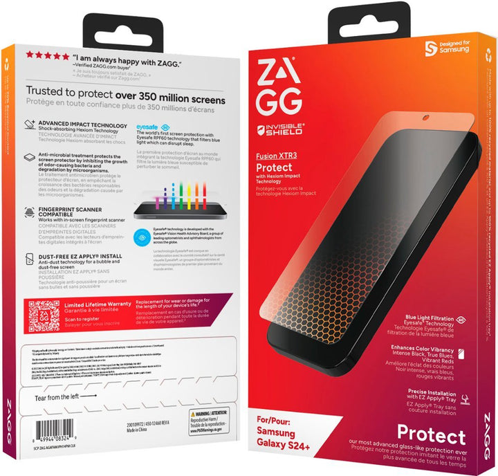 ZAGG | InvisibleShield Glass Fusion XTR3 Screen Protector for Samsung Galaxy S24+ - Clear | IS-200313496