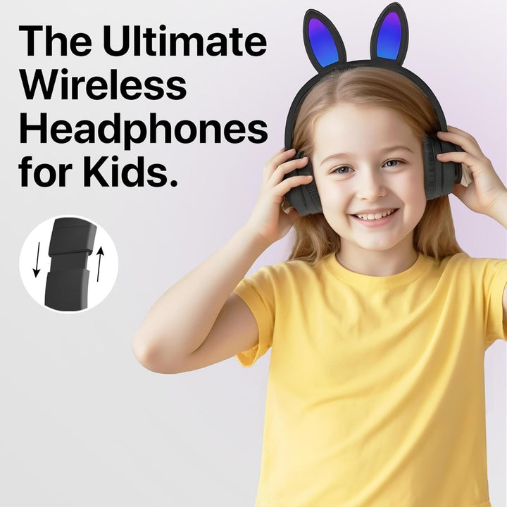 HyperGear | Headphones Bluetooth Bunny Tracks Built in Mic Soft Memory Foam Ear Cushions Foldable Design 10hr Play Time – Black | CUST-DTIPADMINI3-RYL