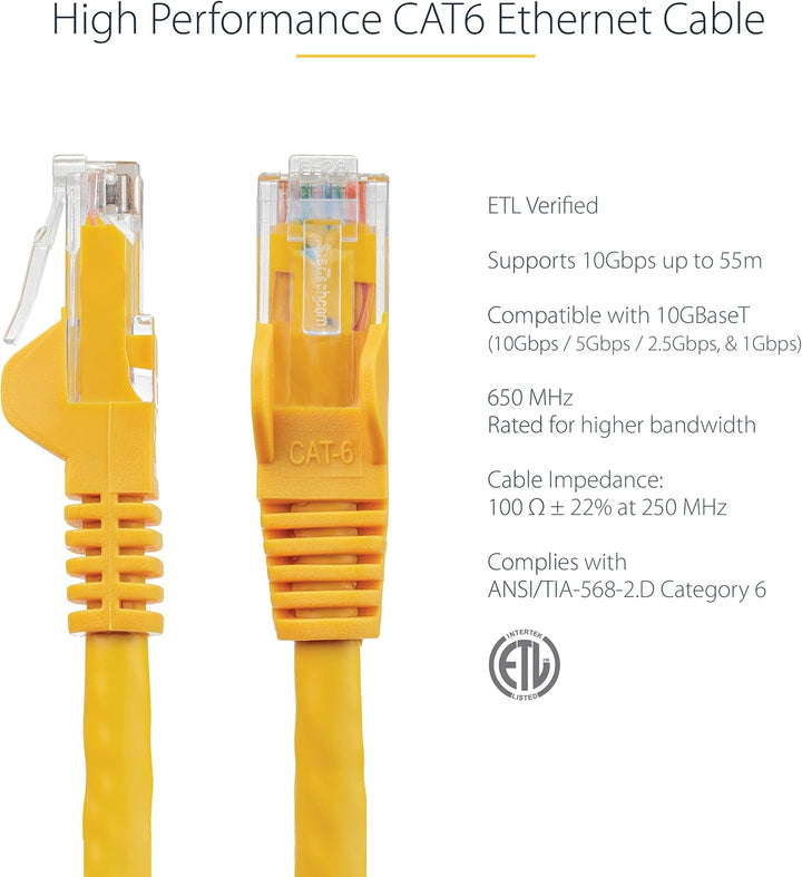StarTech | CAT6 Ethernet Cable Delivers Multi Gigabit 1/2.5/5Gbps & 10Gbps up to 160ft 2ft - Yellow | N6PATCH2YL