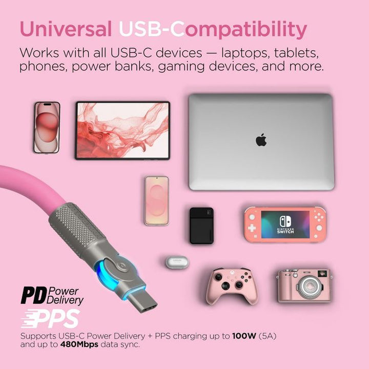 HyperGear | Rugged Cable w/Rotating Connectors USB-C to USB-C Chunky 180  12 ft. 360cm 100W - Pink |  16343