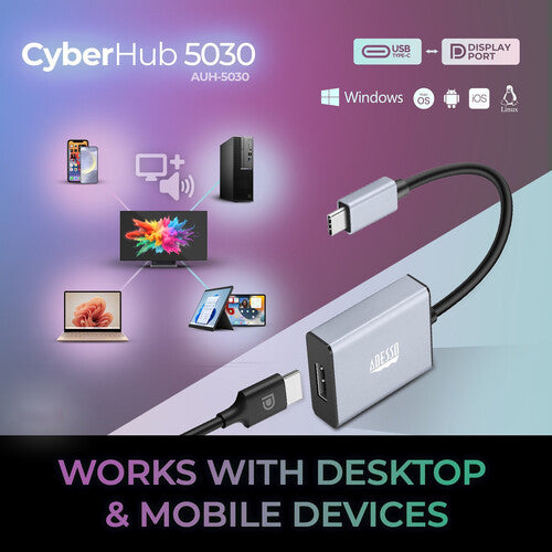 Adesso | USB-C Male to DisplayPort Female Adapter 5.9" - Grey | AUH-5030
