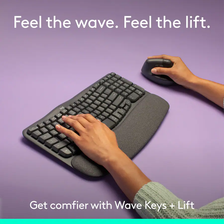 Logitech | Wave Keys and Lift Vertical Mouse Wireless Ergonomic Keyboard and Mouse Bundle with Cushioned Palm Rest - Graphite | 920-013610