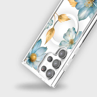 Caseco | Clear Design Case with MagSafe Samsung S25 Ultra - Blue Wildflower | ED24D8-00BW