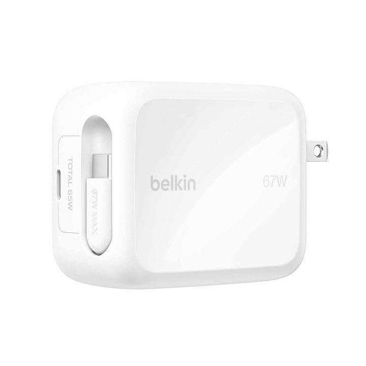Belkin | UltraCharge Retractable GaN Wall Charger 67W - White | WCH022bkWH