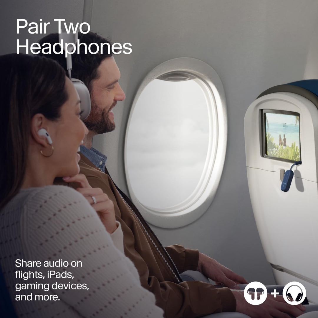 Twelve South | AirFly Pro 2 Bluetooth Adapter for Airplane Pair 2 AirPods or Wireless Headphones - Blue | TS-12-2512