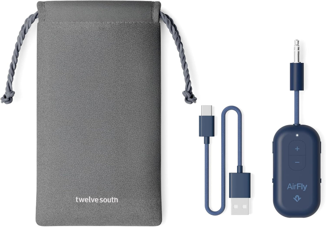 Twelve South | AirFly Pro 2 Bluetooth Adapter for Airplane Pair 2 AirPods or Wireless Headphones - Blue | TS-12-2512