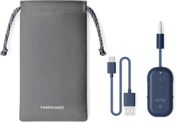 Twelve South | AirFly Pro 2 Bluetooth Adapter for Airplane Pair 2 AirPods or Wireless Headphones - Blue | TS-12-2512