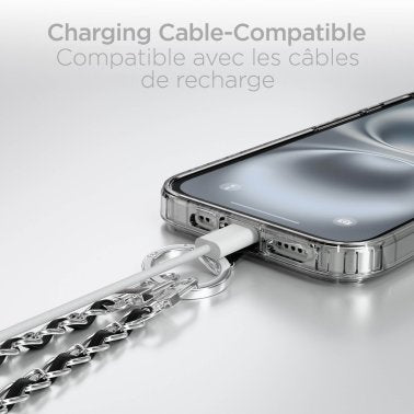 HyperGear | TECHcessories Universal Crossbody Phone Strap - Silver Chain Black Vegan Leather | 16279