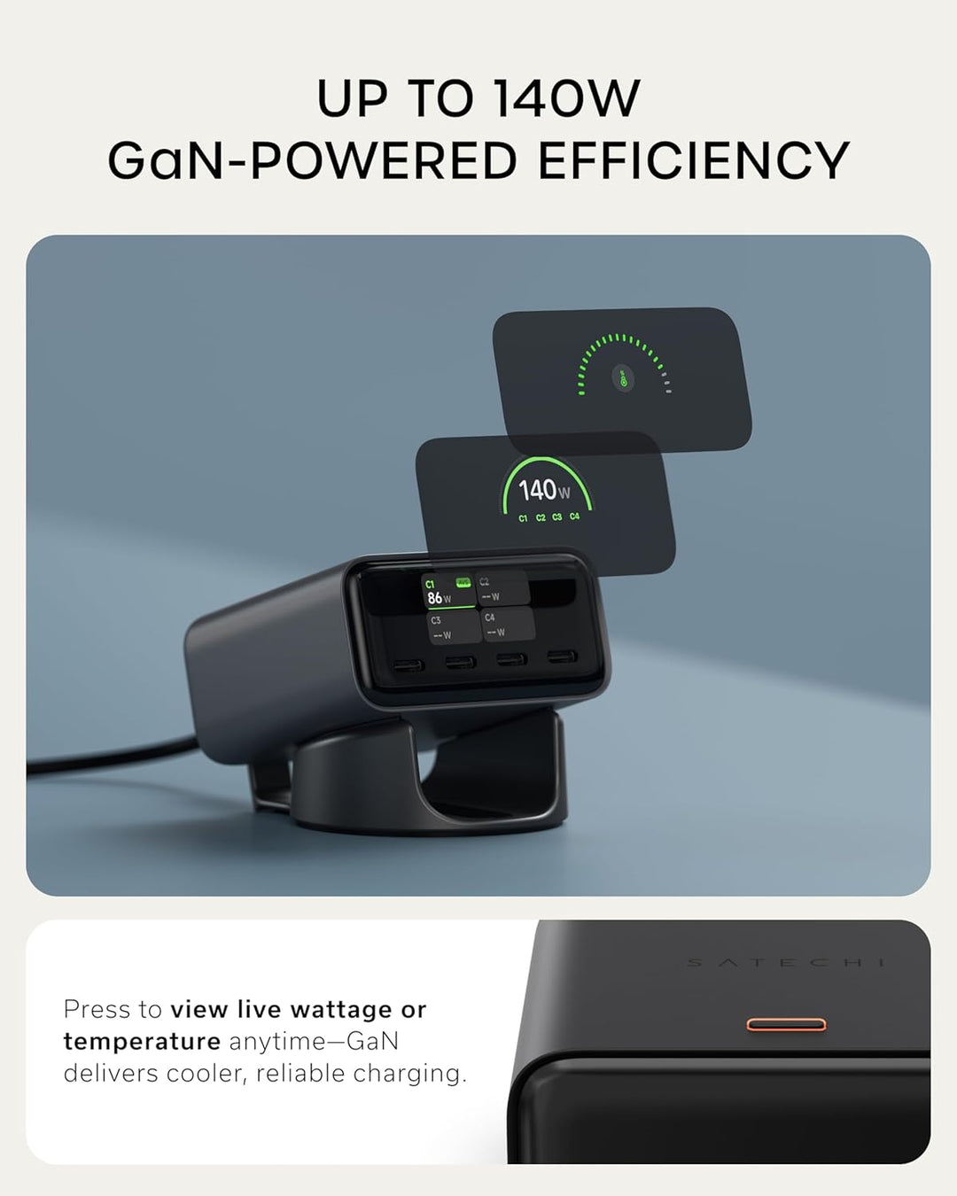 Satechi | ChargeView Desktop Charger PPS 4-Port USB-C for US/EU/UK/ KR/AU 140W - Black | STC4CV140CUS