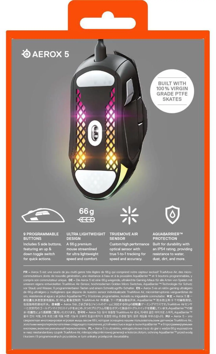 SteelSeries | Aerox 5 Ultra Lightweight Honeycomb Water Resistant Wired RGB Wired - Black | 62401