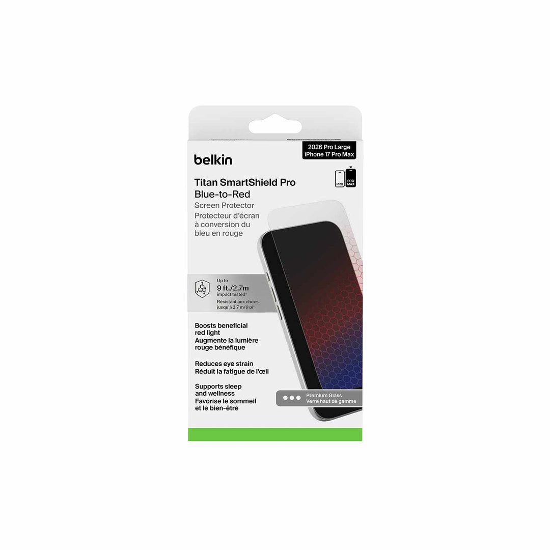 Belkin | TITAN SmartShield Pro Screen Protector Blue to Red Light for iPhone 18 Pro Max/17 Pro Max |  OVA296bk