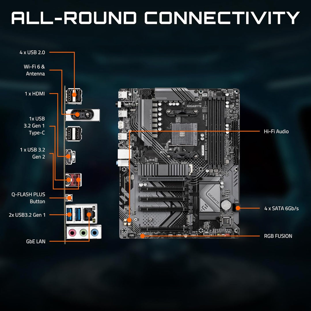 Gigabyte | B550 Eagle WIFI6 Motherboard 1xPCIe 4.0 + 1xPCIe 3.0 M.2, 1GbE LAN, WiFi 6, USB 3.2 Gen 2 | B550 EAGLE WIFI6
