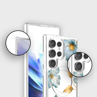 Caseco | Clear Design Case with MagSafe Samsung S25 Ultra - Blue Wildflower | ED24D8-00BW
