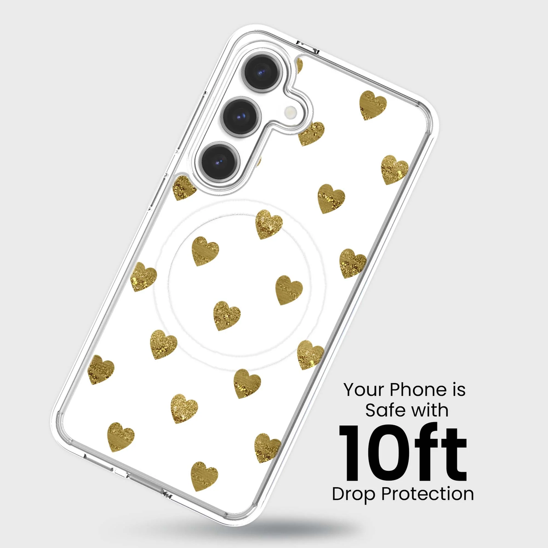 Caseco | Gold Plum Hearts Samsung S25 - Clear / Gold | ED24D6-GPH
