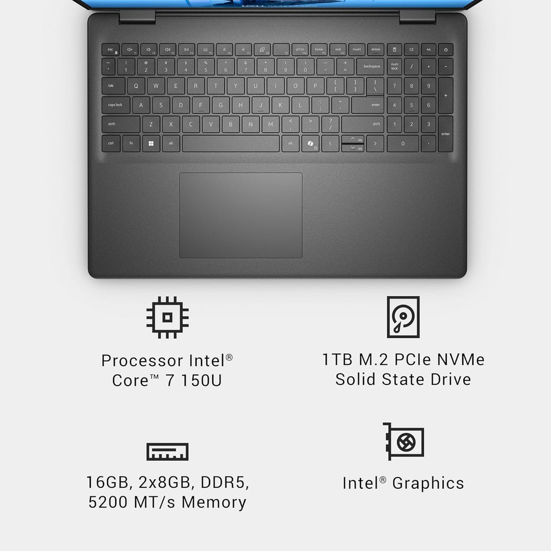 Dell | Laptop 16"  DC16250 FHD+ Touch 7 150U 16GB DDR5 1TB Ice Blue 1YR Onsite