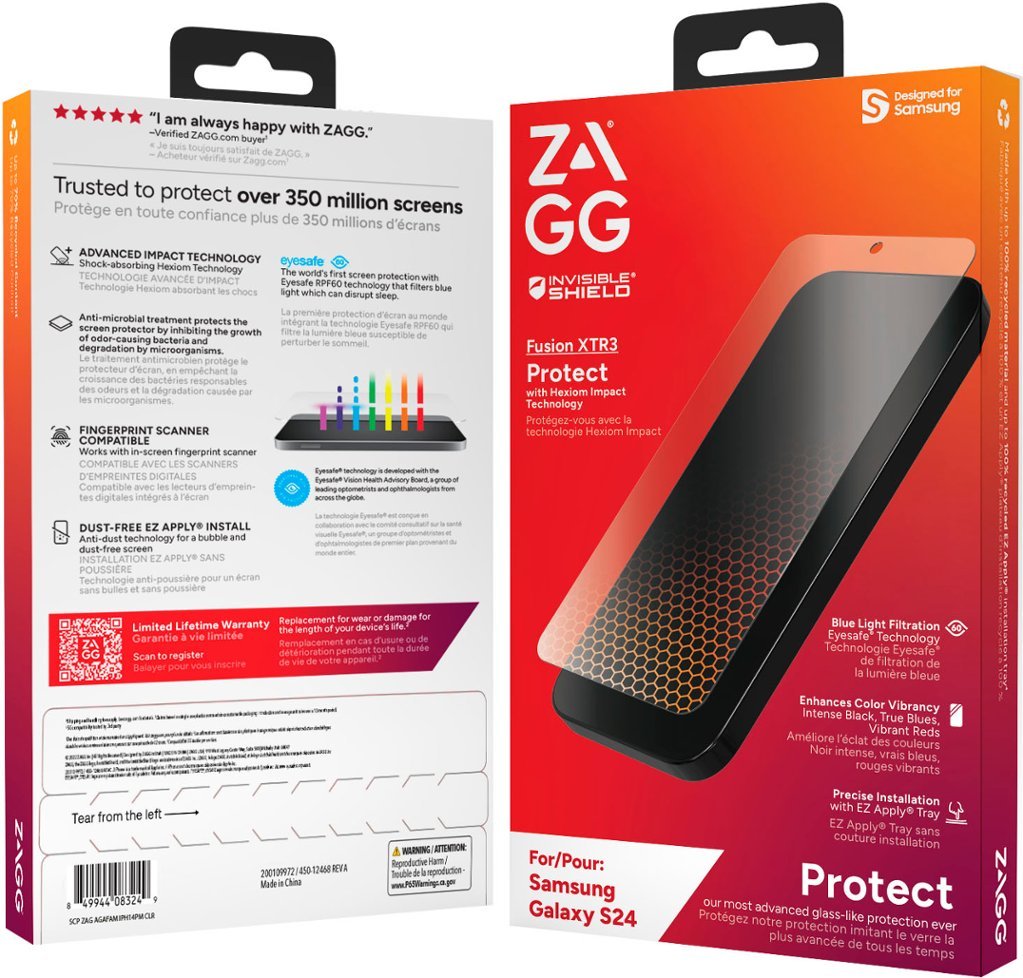 ZAGG GEAR4 | InvisibleShield GlassFusion XTR3 Screen Protector Samsung Galaxy S24 | 15-12395