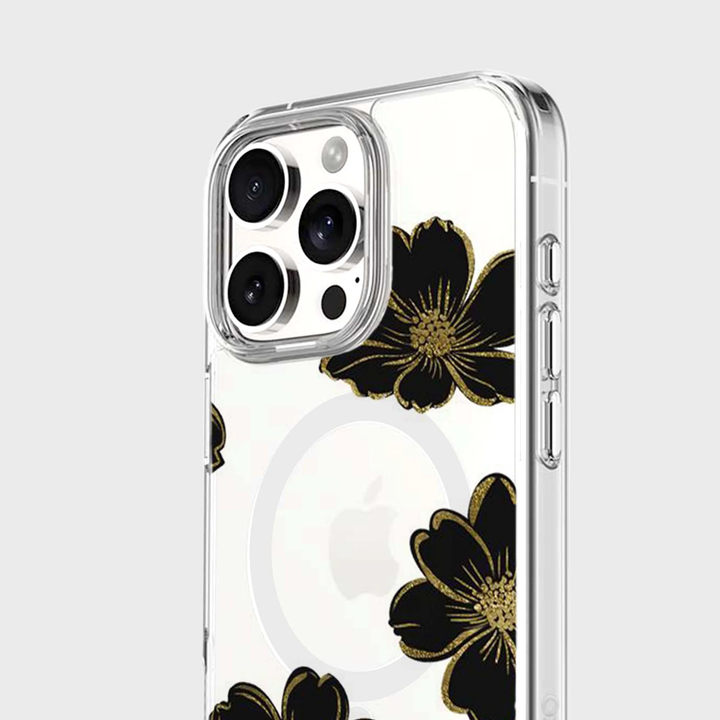 Caseco | Black Flower iPhone 16 Pro - Clear / Black | ED24D1-FLB
