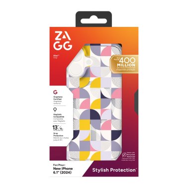 ZAGG | Milan Graphene Snap Case iPhone 16 - Pink/Grey Geometric | 15-13588