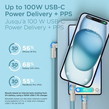 HyperGear | Rugged Cable w/Rotating Connectors USB-C to USB-C Chunky 180 6FT 180cm 100W - Blue | 16344