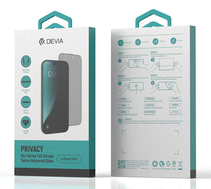 /// Devia | Van Series Full Screen Privacy Twice iPhone 16 Pro Tempered Glass | 6942297115576 TRANSITION TO BE PRIVACY