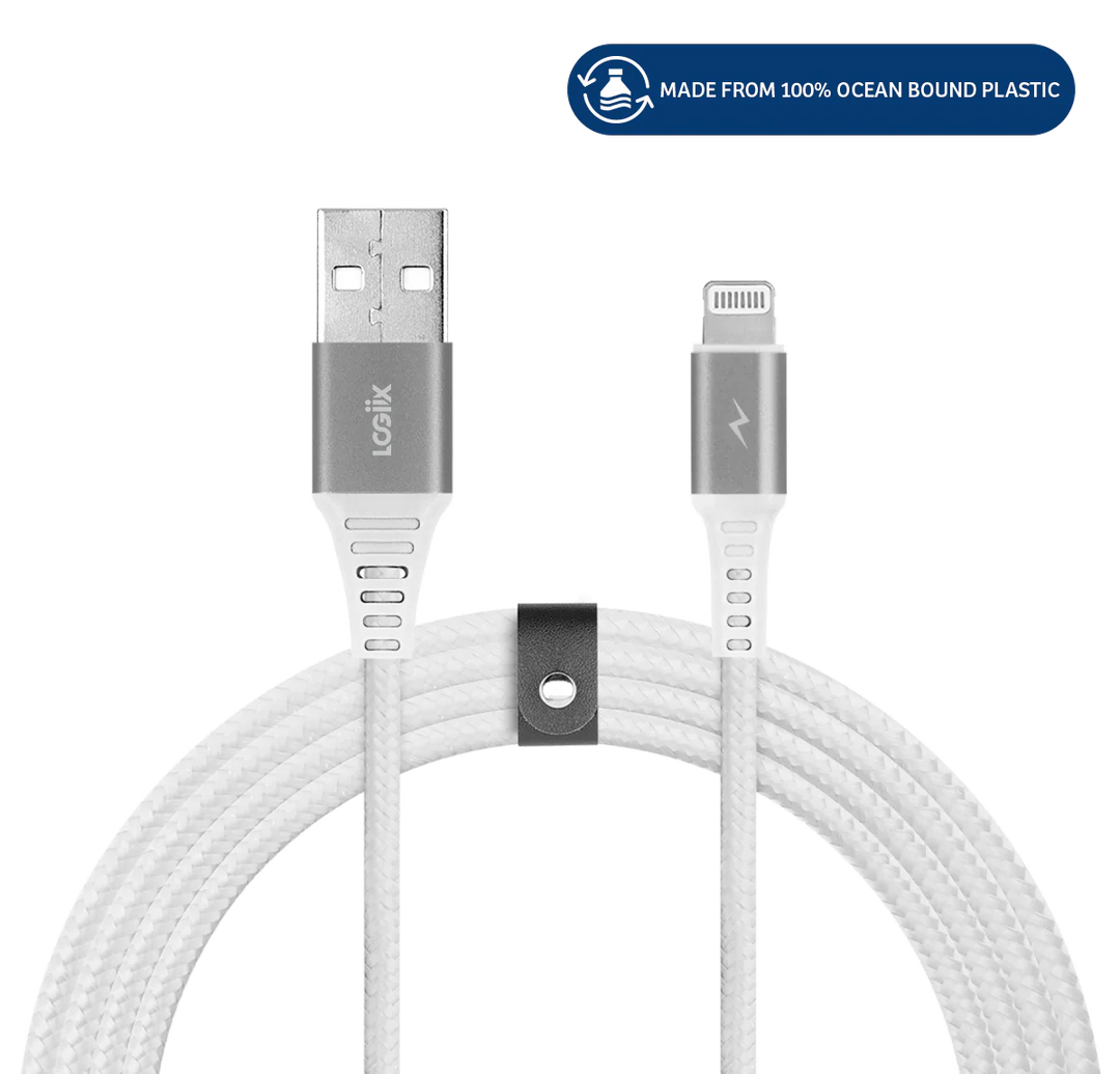 LOGiiX | Piston Connect Braid Eco USB-A to Lightning - Silver/White | LGX-13732