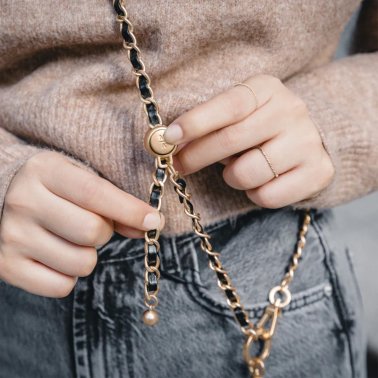 MAGEASY | Leather Chain Classic Strap + Card - Black/Gold | 15-12764