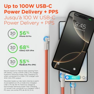 HyperGear | Rugged Cable w/Rotating Connectors USB-C to USB-C Chunky 180 6FT 180cm 100W - Orange | 16232