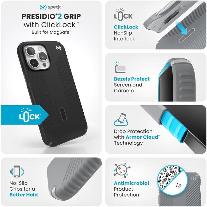 Speck | Presidio2 Grip MagSafe with ClickLock Apple iPhone 16 - Black | 150689-3205