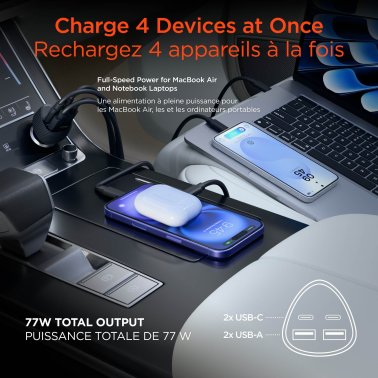 HyperGear | Fast Charge Car Charger SpeedBoost Dual USB-C + Dual USB-A CLA  77W - Black | 16350