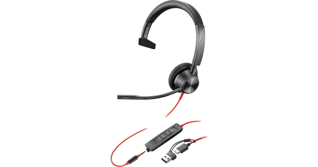 Poly | Blackwire 3315 Monaural Microsoft Teams Certified USB-C Headset + 3.5mm Plug + USB-C/A Adapter | 8X218AA